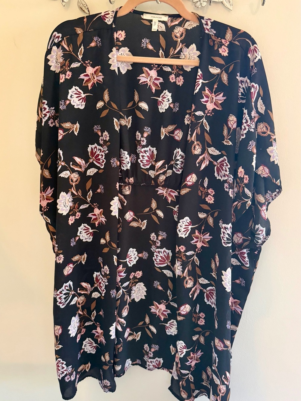 Floral Kimono Top - Black with Pink & Cream Floral